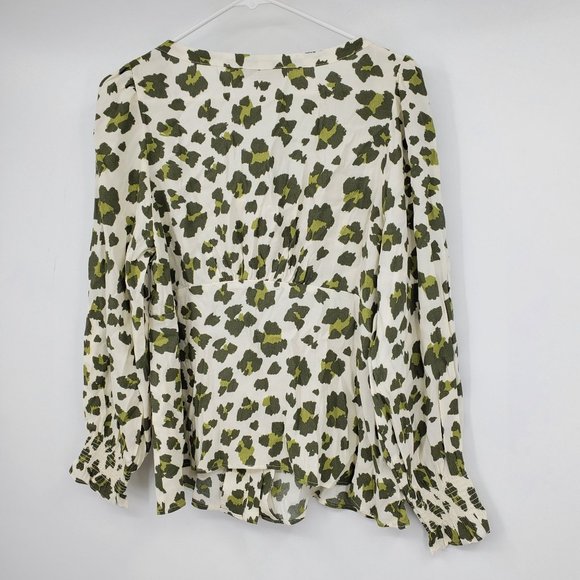 NWT Loft Ann Taylor Cheetah Print Smocked Cuff Square Neck Blouse L Petite - Picture 2 of 9